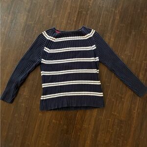 Tommy Hilfiger Navy and White Striped Long-Sleeved Sweater